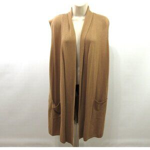 New Directions Womens Sz XL Cardigan Sweater Open Front Knit Camel Sleeveless